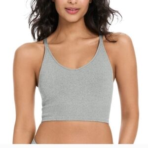 Lemon Ribbed Yoga Bra Women's Size Small Grey Seamless NWOT Lounge